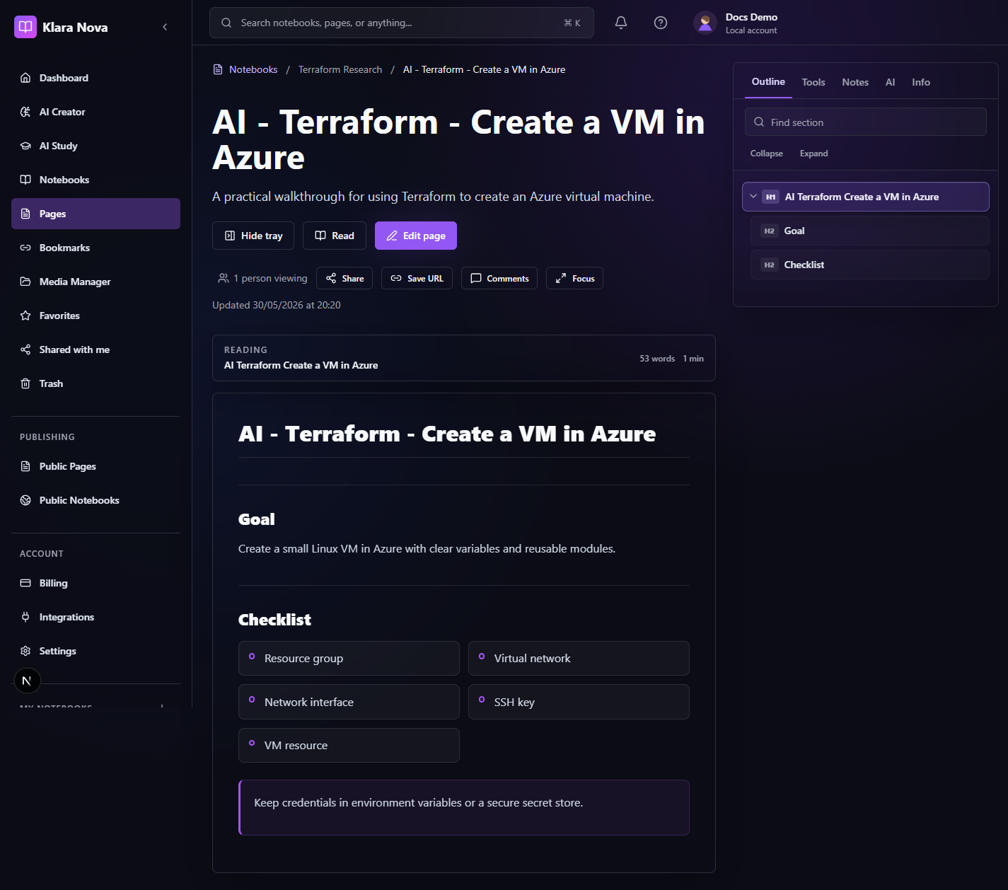 Klara Nova AI assistant panel