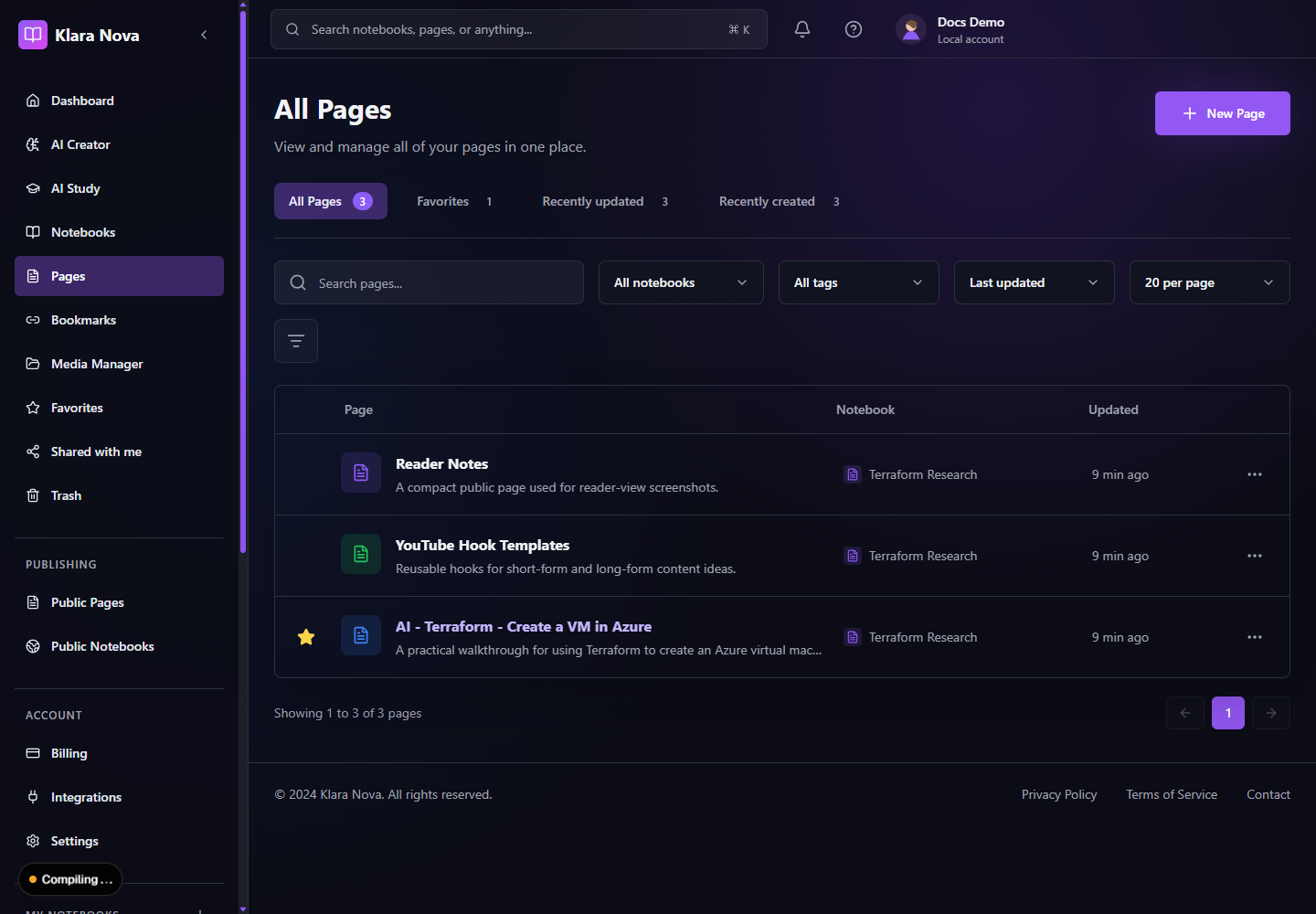 Klara Nova page editor overview